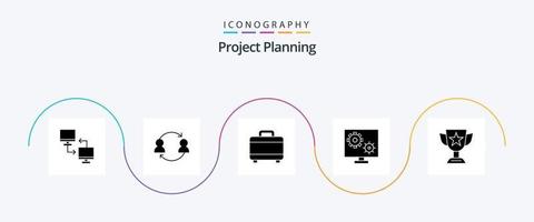 Project Planing Glyph 5 Icon Pack Including setting. preference. transfer. gear. planning vector