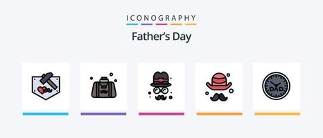 la línea del día del padre llenó el paquete de 5 iconos, incluida la bolsa. padre. papá. atar. arco. diseño de iconos creativos vector