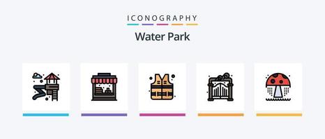 la línea del parque acuático llenó el paquete de 5 íconos que incluye. parque. parque. agua. jardín. diseño de iconos creativos vector