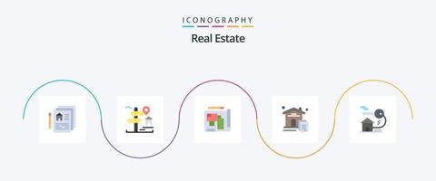 Real Estate Flat 5 Icon Pack Including home. document. home. house. estate vector