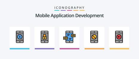 Mobile Application Development Line Filled 5 Icon Pack Including mobile. mobile application. mobile application. mobile. screen. Creative Icons Design vector