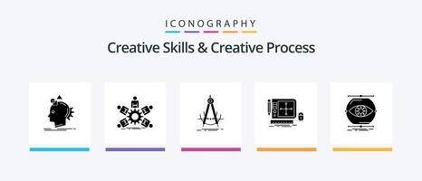 Creative Skills And Creative Process Glyph 5 Icon Pack Including tool. design. business. measurement. geometry. Creative Icons Design vector