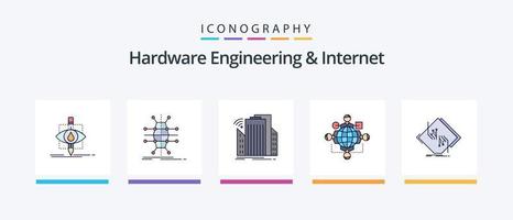 la ingeniería de hardware y la línea de Internet llenaron un paquete de 5 iconos, incluida la salud. clínico. procesador. ingeniería. circuito. diseño de iconos creativos vector