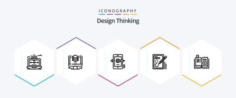 Design Thinking 25 Line icon pack including document. edit. computer. composing. pencil vector