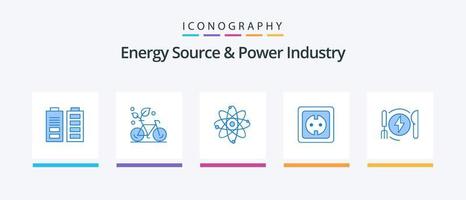 Fuente de energía y paquete de iconos azul 5 de la industria de la energía, incluido el zócalo. enchufar. ambiente. energía. laboratorio. diseño de iconos creativos vector