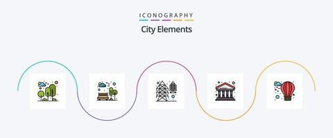 paquete de iconos de 5 planos llenos de línea de elementos de la ciudad que incluye aire. finanzas. árbol. ciudad. suministrar vector