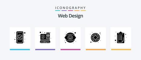 Web Design Glyph 5 Icon Pack Including list. wheel. web design. color wheel. eye. Creative Icons Design vector