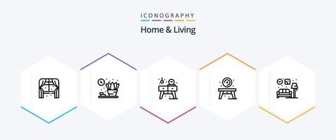 paquete de iconos de 25 líneas para el hogar y la vida que incluye sofá. hogar. viviendo. disco. viviendo vector