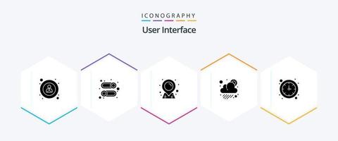 User Interface 25 Glyph icon pack including . time. map. clock. sun vector