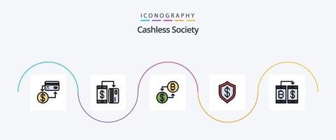 Cashless Society Line Filled Flat 5 Icon Pack Including cyber. artificial. payment. money vector