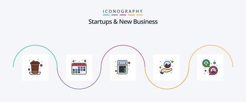 las nuevas empresas y la nueva línea de negocios llenaron el paquete de iconos planos 5, incluido el grupo. enfocar. calculos análisis de informes. grafico vector