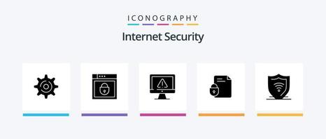 Internet Security Glyph 5 Icon Pack Including internet. lock. computer. document. security. Creative Icons Design vector