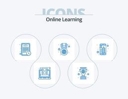 Online Learning Blue Icon Pack 5 Icon Design. educational app. world. cup. study abroad. study time vector