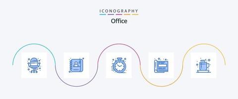 paquete de iconos azul de oficina 5 que incluye oficina. café. negocio. papel. revista vector