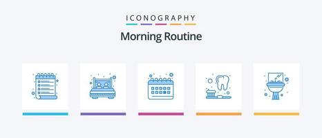 paquete de iconos azul 5 de rutina matutina que incluye lavabo. dientes. dormir. limpieza. rutina. diseño de iconos creativos vector