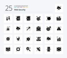 Web Security 25 Solid Glyph icon pack including virus. bomb. document. download. cyber vector