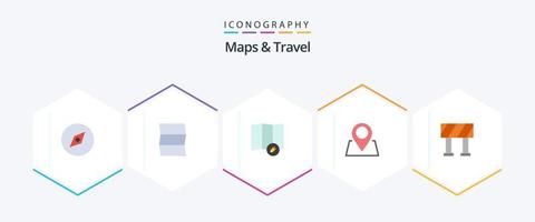 Paquete de 25 iconos planos de mapas y viajes que incluye . ubicación. camino vector