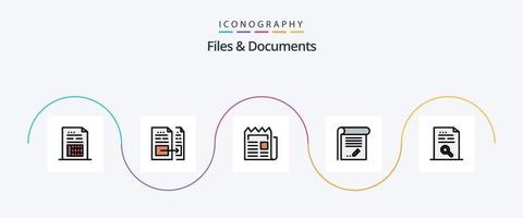 Files And Documents Line Filled Flat 5 Icon Pack Including document. content. newspaper. notebook. knowledge vector