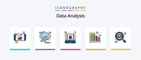 la línea de análisis de datos llenó un paquete de 5 íconos que incluye datos. seguridad. analítica. cerrar con llave. computadora. diseño de iconos creativos vector