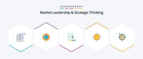 Market Leadership And Strategic Thinking 25 Flat icon pack including target. dart. connected. board. report vector