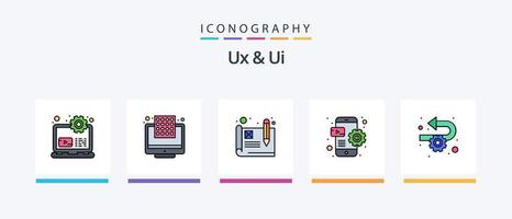 ux y ui line llenaron el paquete de 5 iconos, incluido el color. problema de ayuda computadora. embudo. conversión. diseño de iconos creativos vector