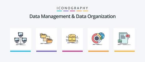 la gestión de datos y la línea de organización de datos llenaron el paquete de 5 iconos, incluida la reparación. carpeta. archivo. flechas datos. diseño de iconos creativos vector