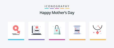 feliz día de la madre paquete de iconos planos 5 que incluye a la madre. regalo. bolsa de la compra. collares mamá. diseño de iconos creativos vector