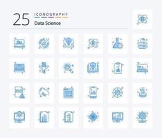 ciencia de datos 25 paquete de iconos de color azul que incluye matraz. laboratorio. objetivo. datos. posicionamiento web vector