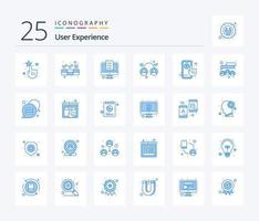 experiencia de usuario paquete de 25 iconos de color azul que incluye análisis. usuario. computadora. pruebas. diseño vector