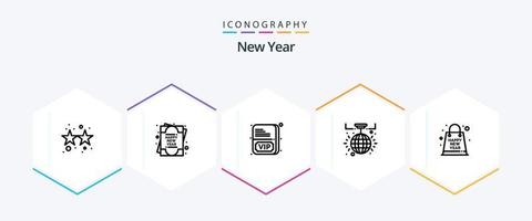 New Year 25 Line icon pack including souvenir. gift. member. bag. light ball vector