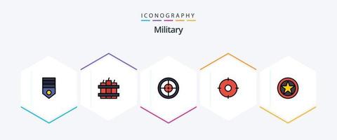 paquete de íconos militares de 25 líneas completas que incluye insignia. posición. ejército. militar. objetivo vector