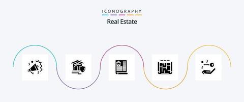 paquete de iconos de glifo 5 de bienes raíces que incluye la construcción. arquitectura . real . bienes vector