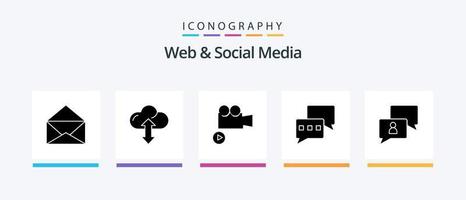 paquete de iconos de glifo 5 web y redes sociales que incluye . charlar . abajo. charlando video. diseño de iconos creativos vector