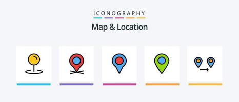 el mapa y la línea de ubicación llenaron el paquete de 5 iconos, incluido el pin. mapa. estrella. ubicación. alfiler. diseño de iconos creativos vector