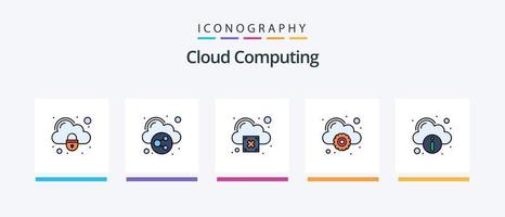 la línea de computación en la nube llenó un paquete de 5 íconos que incluye equipo. nube. acceso. nube. lápiz. diseño de iconos creativos vector