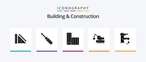 paquete de iconos de glifo 5 de construcción y construcción que incluye camión. construcción. herramienta. grua. edificio. diseño de iconos creativos
