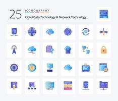 tecnología de datos en la nube y tecnología de red paquete de iconos de 25 colores planos que incluye compartir. conectividad. servidor. cuota de cómputo. informática vector