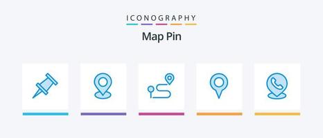 paquete de iconos pin azul 5 del mapa que incluye la ubicación. teléfono. navegación. teléfono. mapa. diseño de iconos creativos vector