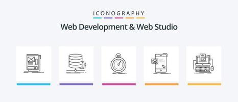 desarrollo web y paquete de iconos de línea 5 de estudio web que incluye desarrollo. creativo. sensible. Internet. velocidad. diseño de iconos creativos vector