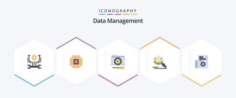 Data Management 25 Flat icon pack including document. search. configuration. profile. tools vector