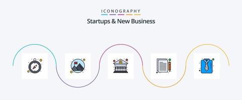 las nuevas empresas y la nueva línea de negocios llenaron el paquete de iconos planos 5 que incluye la adaptación. corbata lisa. edificio. negocio. proyecto vector