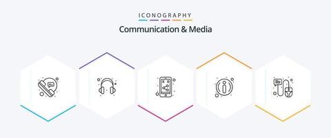 Communication And Media 25 Line icon pack including cursor. chat. internet. information. faq vector