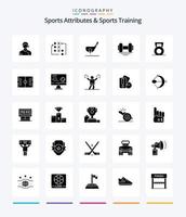 Creative Sports Atributes And Sports Training 25 Glyph Solid Black icon pack  Such As gym. dumbbell. tactic. shot. club vector