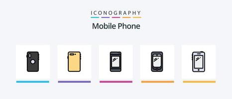 la línea de teléfono móvil llenó el paquete de 5 íconos que incluye . Huawei iphone móvil. diseño de iconos creativos vector