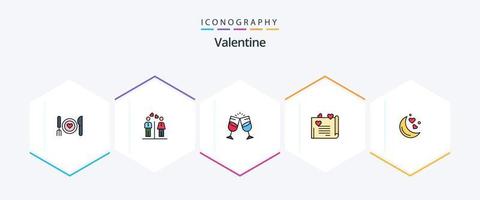 Valentine 25 FilledLine icon pack including couple proposal. love letter. boy. couple. juice vector