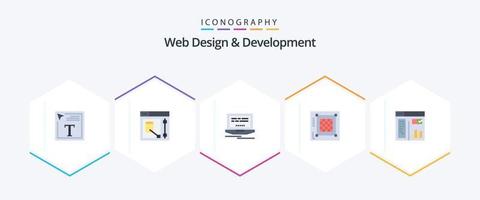 diseño y desarrollo web Paquete de 25 iconos planos que incluye gráficos. sitio web. computadora portátil. web. red vector