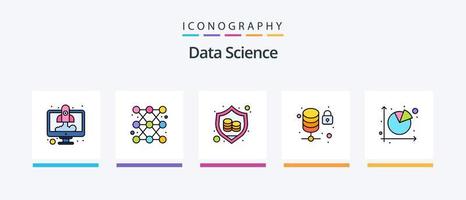 la línea de ciencia de datos llenó el paquete de 5 iconos, incluida la infraestructura. carpeta. engranaje. datos. código. diseño de iconos creativos vector