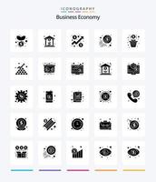 paquete de iconos negros sólidos de 25 glifos de economía creativa, como barras. dinero. dólar. crecimiento. dinero vector