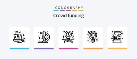 Crowdfunding Line 5 Icon Pack Including sponsor investment. investment. budget. equity. reward. Creative Icons Design vector