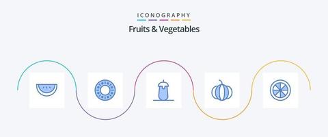 paquete de iconos de frutas y verduras azul 5 que incluye. verdura. alimento. limón. alimento vector